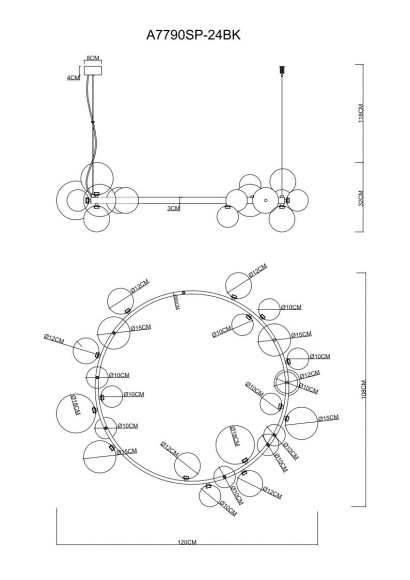 Подвесная люстра Arte Lamp Vincent A7790SP-24BK Подвесная люстра Arte Lamp Vincent A7790SP-24BK
