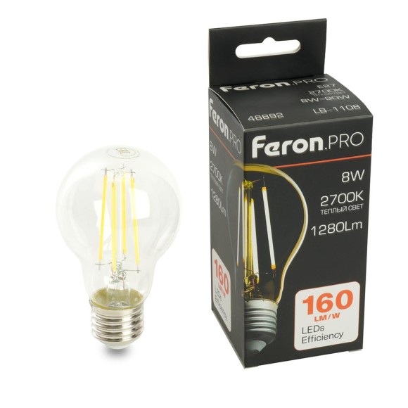 Лампа светодиодная Feron.PRO LB-1108 Шар E27 1280LM 8W 175-265V 2700K 48892 Лампа светодиодная Feron.PRO LB-1108 Шар E27 1280LM 8W 175-265V 2700K 48892