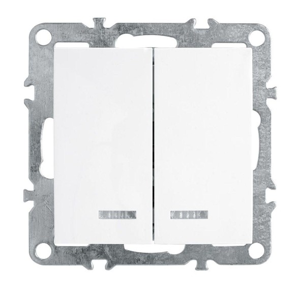 Выключатель 2-клавишный с индикатором (механизм), Stekker, PSW10-9102-01, 250В, 10А Эрна, белый 39310