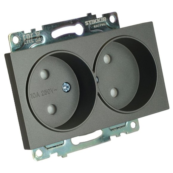 Розетка двойная 2P Stekker Катрин со шторками графит GLS10-7113-06 49421
