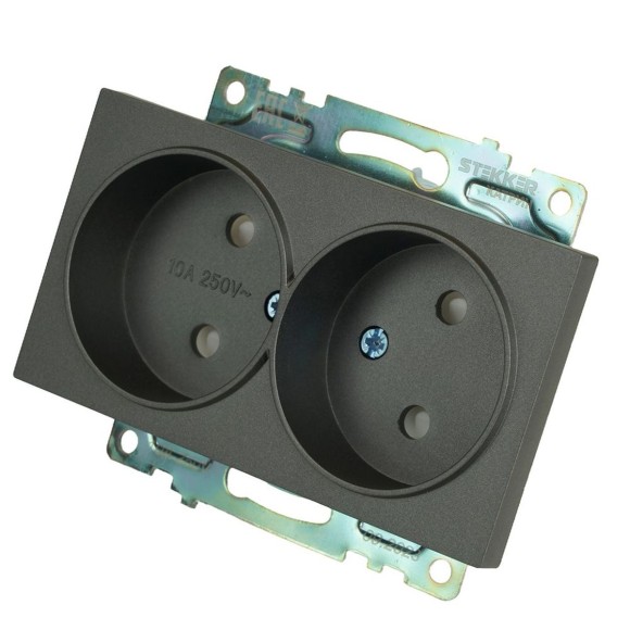 Розетка двойная 2P Stekker Катрин со шторками графит GLS10-7113-06 49421