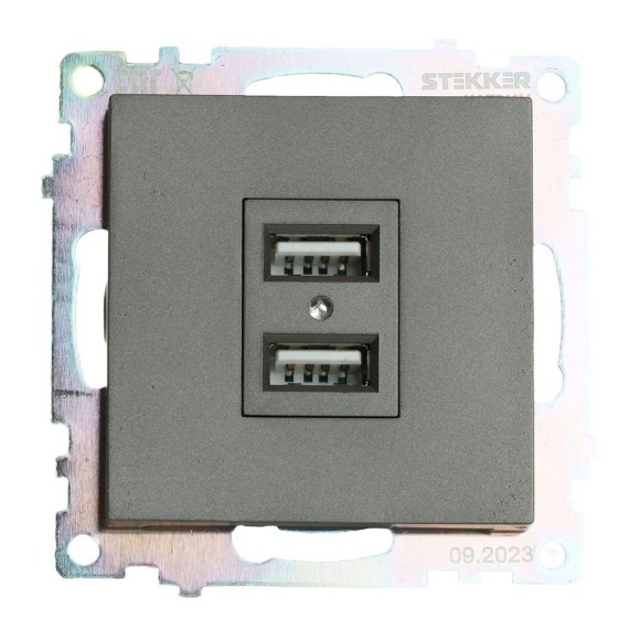 Розетка 2хUSB Stekker Катрин графит GLS10-7115-06 49422