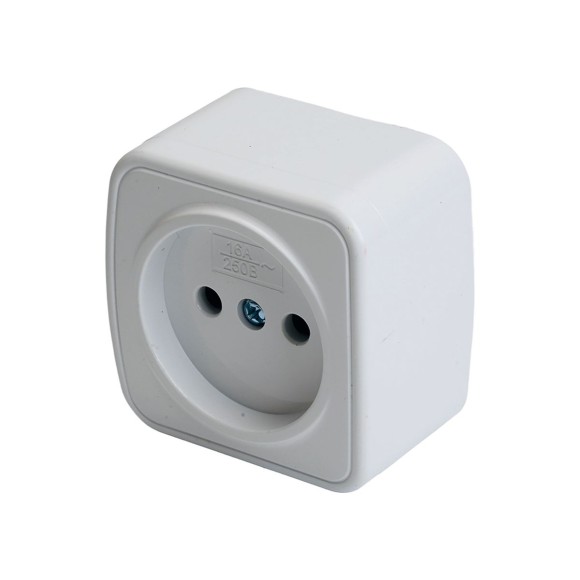 Розетка накладная 1-местная б/з Stekker, PST10-501-20, пластик АВS, 250В, 16А, IP20 Basic, белый 50074