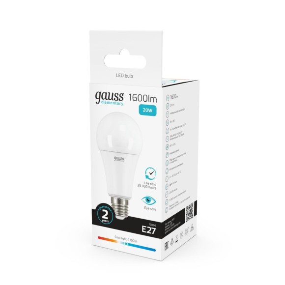 Лампа светодиодная Gauss E27 20W 4100K матовая 23229