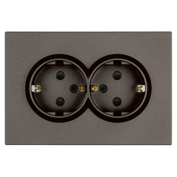 Розетка 2-местная с защитной шторкой, Stekker, с/з, 250В, 16А Эмили, RST16-5114-09, антрацит, soft touch 49934
