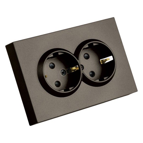 Розетка 2-местная с защитной шторкой, Stekker, с/з, 250В, 16А Эмили, RST16-5114-09, антрацит, soft touch 49934