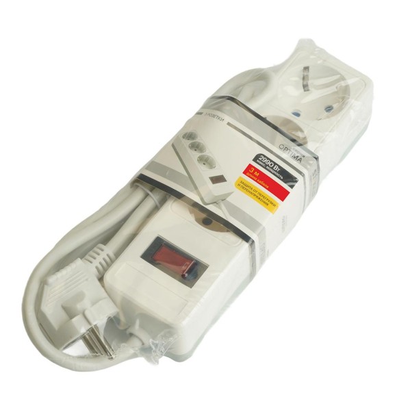 Сетевой фильтр 3-местный с/з STEKKER HM20-31-03 3x1мм2, 3 м, 250В, 16А, серия Optima, белый