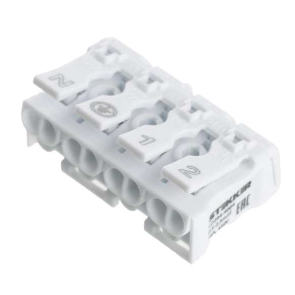 Клемма монтажная STEKKER, LD294-4004 для подключения фазных проводников, 4 контактные группы (3 ввода, 3 вывода на полюс)