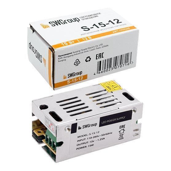 Блок питания SWG 12V 15W IP20 1,25A S-15-12 900045 Блок питания SWG 12V 15W IP20 1,25A S-15-12 900045