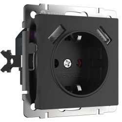 Розетка Werkel с заземлением, шторками и USBх2 черный матовый W1171508 4690389156915