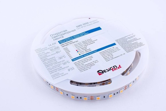 Светодиодная влагозащищенная лента DesignLed 14,4W/m 60LED/m 5050SMD теплый белый 5M 000516