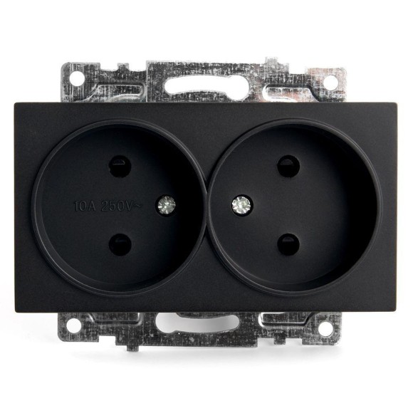 Розетка двойная 2P Stekker Катрин со шторками черный GLS10-7113-05 39611 Розетка двойная 2P Stekker Катрин со шторками черный GLS10-7113-05 39611