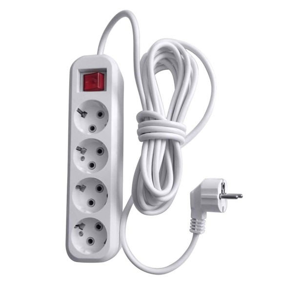 Удлинитель четырехместный с/з с выключателем Stekker HM03-41-07 3x0,75, 7м Home (У10А-003), белый 39526 Удлинитель четырехместный с/з с выключателем Stekker HM03-41-07 3x0,75, 7м Home (У10А-003), белый 39526