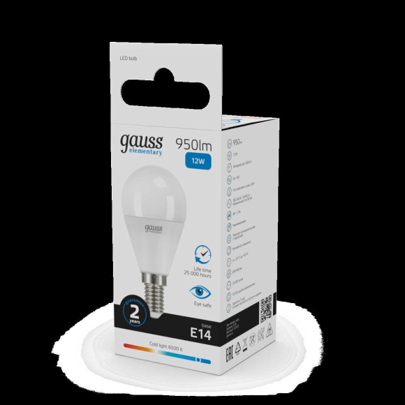 Лампа светодиодная Gauss E14 12W 6500K матовая 53132