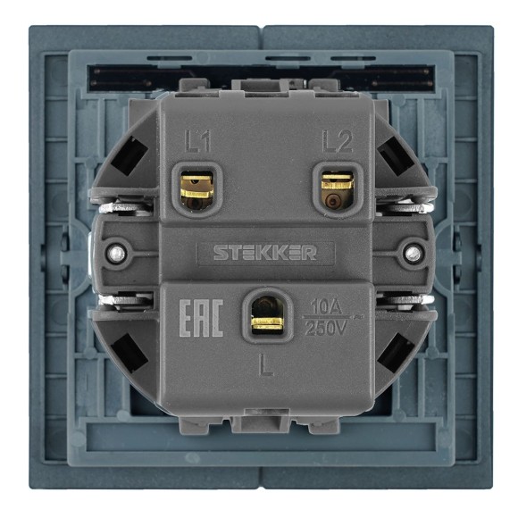 Выключатель 2-клавишный c индикатором (механизм), Stekker, 250В, 10А Мия, RSW10-3102-05, черный бархат 50446