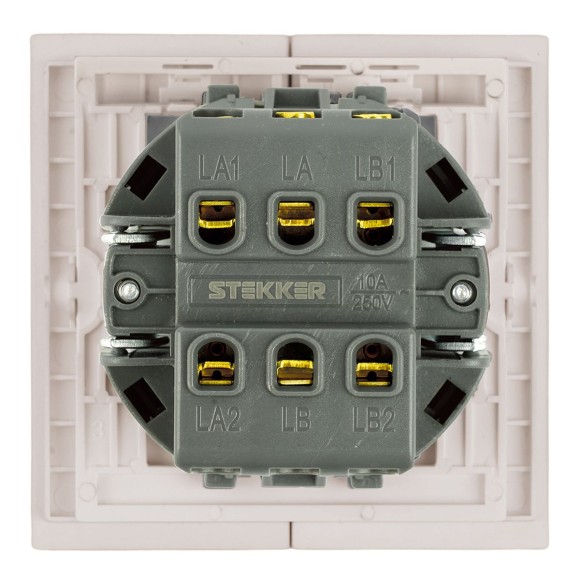 Переключатель 2-клавишный (механизм), Stekker, 250В, 10А Мия, RSW10-3107-08, пудровый жемчуг 50478