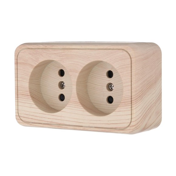 Розетка LK Studio двойная открытой установки без заземляющих контактов с защитными шторками (сосна) 813625 Розетка LK Studio двойная открытой установки без заземляющих контактов с защитными шторками (сосна) 813625