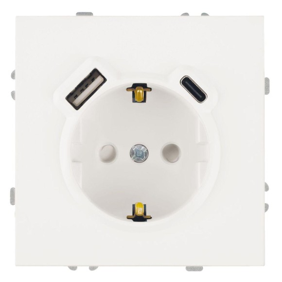 Розетка 1-местная з/ш с/з 16А + USB + Type C (механизм), Stekker, 250В, 20W Эмили, белый фарфор, soft-touch, RST16-5119-01 50217