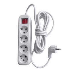 Удлинитель четырехместный с/з с выключателем Stekker HM03-41-03 3x0,75, 3м Home (У10А-003), белый 39524