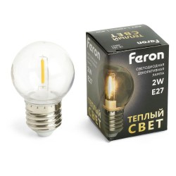 Лампа светодиодная Feron E27 2W 2700K прозрачная LB-383 48931 Лампа светодиодная Feron E27 2W 2700K прозрачная LB-383 48931