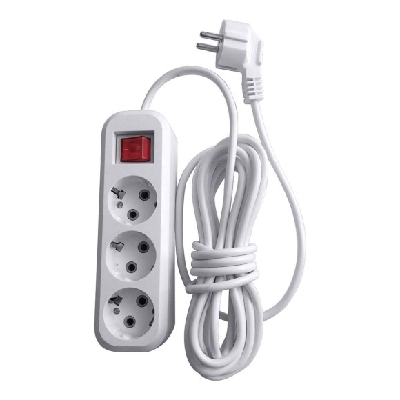 Удлинитель трехместный с/з с выключателем Stekker HM03-31-02 3x0,75, 2м Home (У10А-002), белый 39197