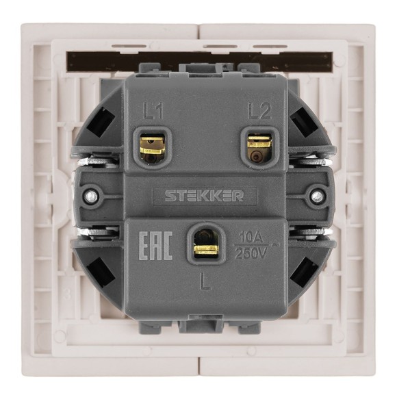 Выключатель 2-клавишный c индикатором (механизм), Stekker, 250В, 10А Мия, RSW10-3102-10, пудровый жемчуг 50476
