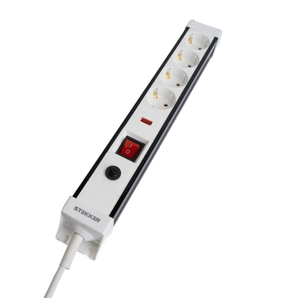 Сетевой фильтр 4-местный с/з Stekker 3x1мм2, 1,8 м, 250В, 16А Techno, HM22-41-02, белый 50147