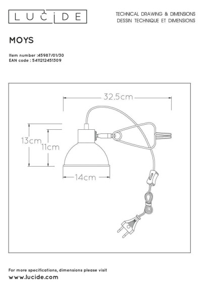 Настольная лампа Lucide Moys 45987/01/30