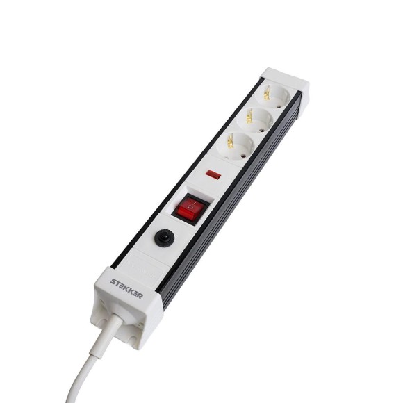 Сетевой фильтр 3-местный с/з Stekker 3x1мм2, 1,8 м, 250В, 16А Techno, HM22-31-02, белый 50144