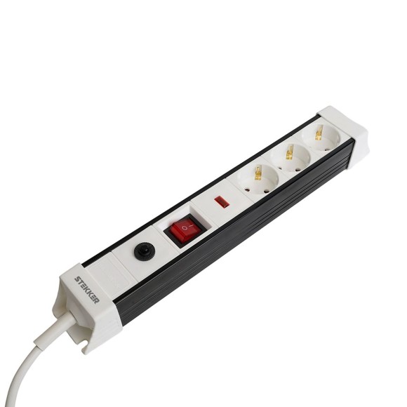 Сетевой фильтр 3-местный с/з Stekker 3x1мм2, 1,8 м, 250В, 16А Techno, HM22-31-02, белый 50144