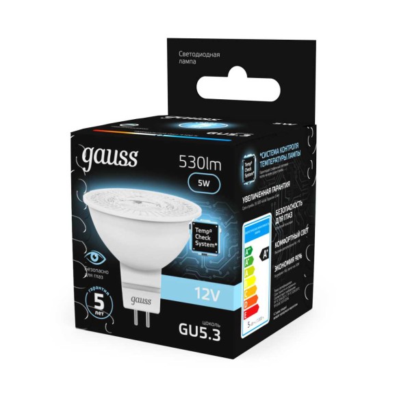 Лампа светодиодная Gauss GU5.3 5W 4100K матовая 201505205