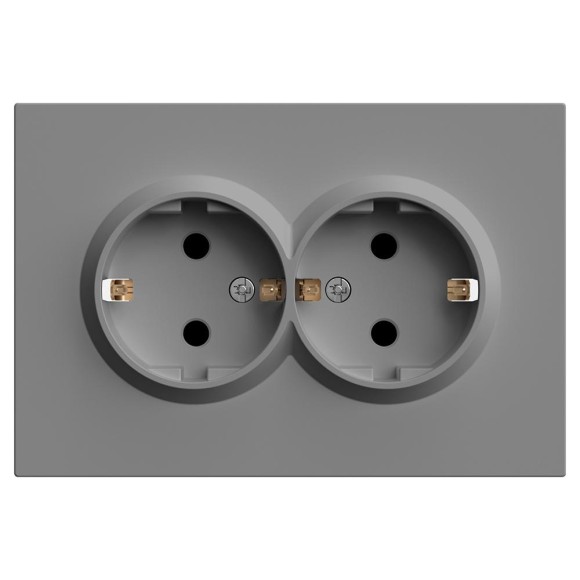 Розетка 2-местная с защитной шторкой, STEKKER, с/з, 250В, 16А, серия Эмили, RST16-5114-10, платиново-серый, soft touch 49960