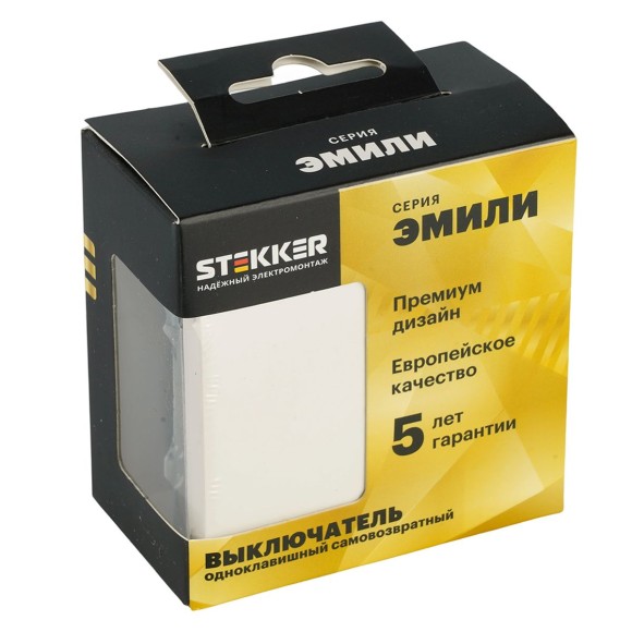 Выключатель 1-клавишный самовозвратный (механизм), Stekker, 250В, 10А Эмили, RSW10-5112-01, белый фарфор, soft touch 50324