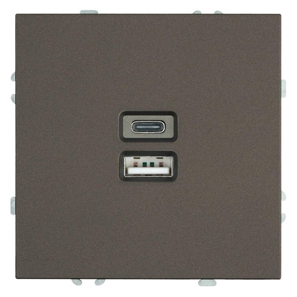 Розетка 2-местная USB + Type C (механизм), Stekker, 250В, 20W Эмили, RST10-5115-09, антрацит, soft touch 49931