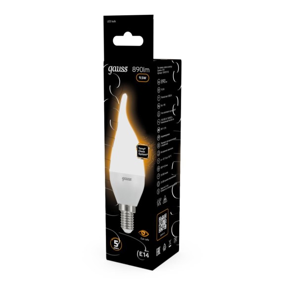 Лампа светодиодная Gauss E14 9.5W 3000K матовая 104101110
