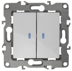 Выключатель двухклавишный с подсветкой ЭРА 12 10AX 250V 12-1105-01 Б0014657 Выключатель двухклавишный с подсветкой ЭРА 12 10AX 250V 12-1105-01 Б0014657