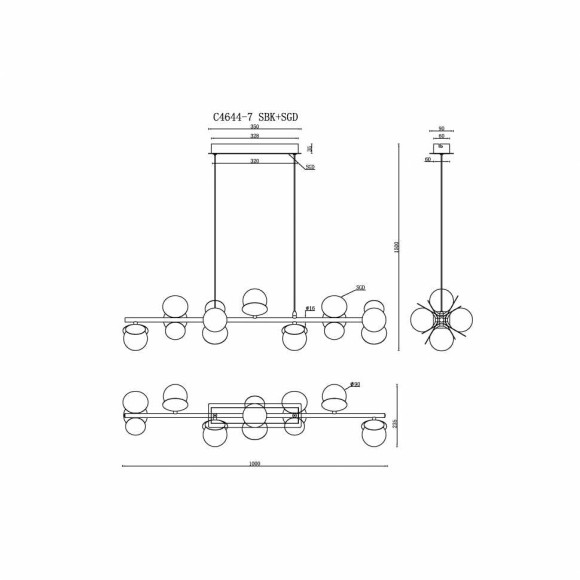 Подвесной светильник iLedex Savage C4644-7 MBK+SGD Подвесной светильник iLedex Savage C4644-7 MBK+SGD