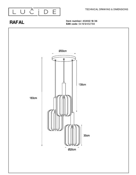 Подвесная люстра Lucide Rafal 45492/13/36 Подвесная люстра Lucide Rafal 45492/13/36