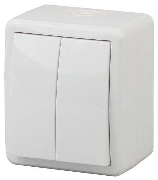 Выключатель двухклавишный ЭРА Эксперт 10AX 250V IP54 11-1404-01 Б0020675 Выключатель двухклавишный ЭРА Эксперт 10AX 250V IP54 11-1404-01 Б0020675