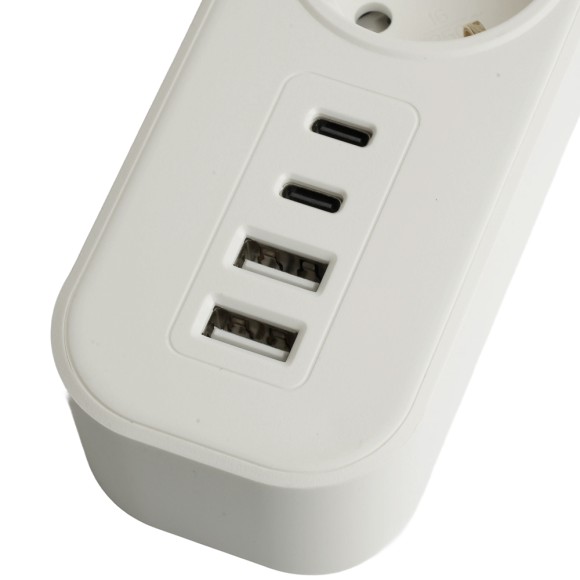 Сетевой фильтр 3-местный с/з STEKKER 3x1мм2, 3 м, 250В, 16А, 2 USB-A+2 Type-C 3, серия Nova, белый