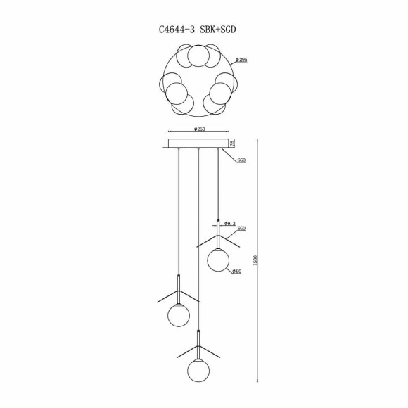 Подвесной светильник iLedex Savage C4644-3 MBK+SGD Подвесной светильник iLedex Savage C4644-3 MBK+SGD