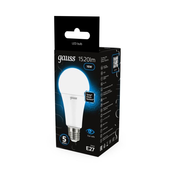 Лампа светодиодная Gauss E27 16W 6500K матовая 102502316