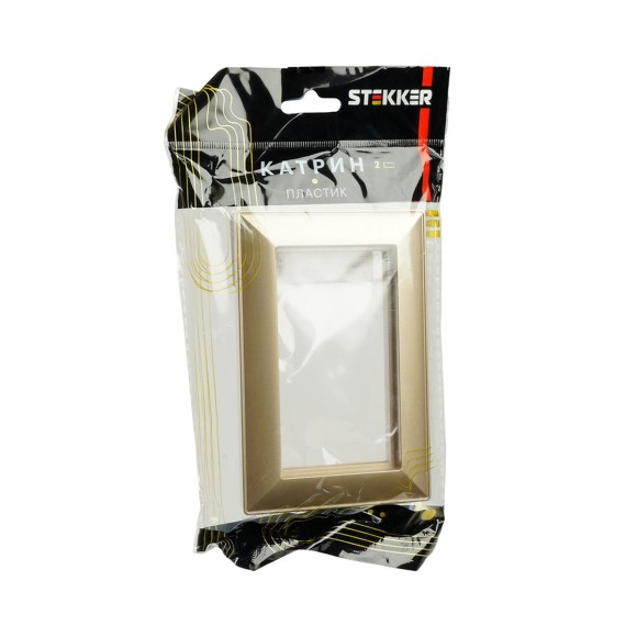 Рамка 2-местная (без перемычки), пластик, Stekker, PFR00-7012-08 Катрин, золото 50044