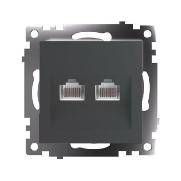 Розетка компьютерная 2-местная RJ-45 (механизм) Stekker GLS00-7109-06 Катрин, графит 50008
