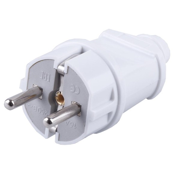 Вилка STEKKER PPG16-42-201 прямая с заземляющим контактом, ABS пластик 250В, 16A, IP20, белая