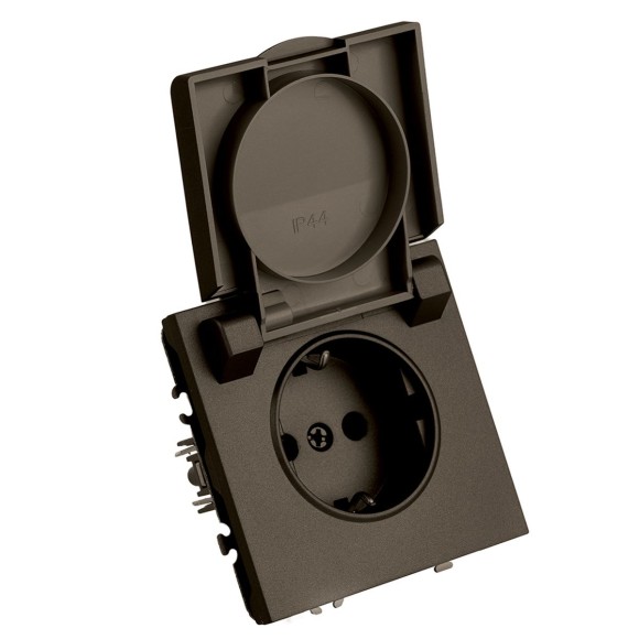 Розетка 1-местная с крышкой с защ. штор, Stekker, с/з, IP42, 250В, 16А Эмили, RST16-5112-09, антрацит, soft touch 49933