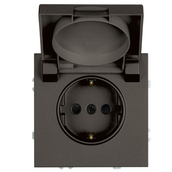 Розетка 1-местная с крышкой с защ. штор, Stekker, с/з, IP42, 250В, 16А Эмили, RST16-5112-09, антрацит, soft touch 49933