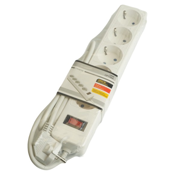 Сетевой фильтр 5-местный с/з STEKKER HM20-51-02 3x1мм2, 1,8 м, серия Optima, белый