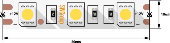 Светодиодная лента SWG 14,4W/m  60Led/m 5050SMD зеленый 5M SWG560-12-14.4-G-М 009706