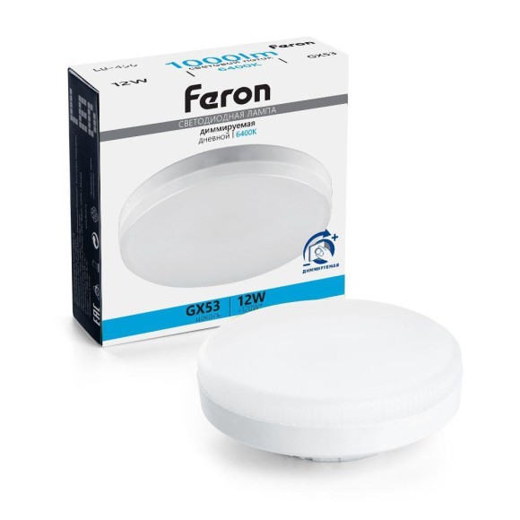 Лампа светодиодная диммируемая Feron GX53 12W 6400K матовая LB-456 51066 Лампа светодиодная диммируемая Feron GX53 12W 6400K матовая LB-456 51066